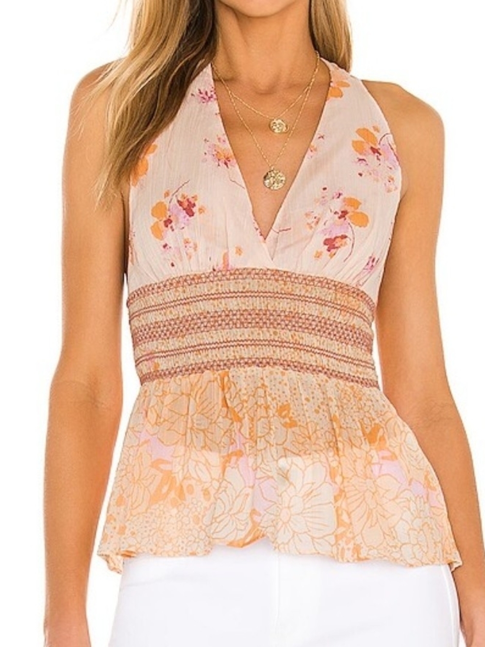 Free People Brinkley Top With Shirring In Boho Floral Medium
